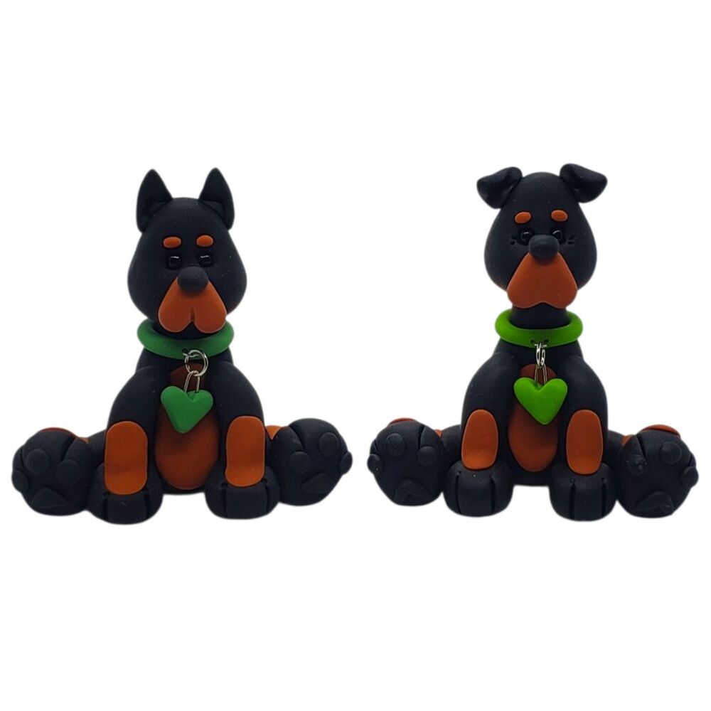 Puppy Dog with Collar & Heart Handmade Polymer Clay Black & Brown Dog Choose